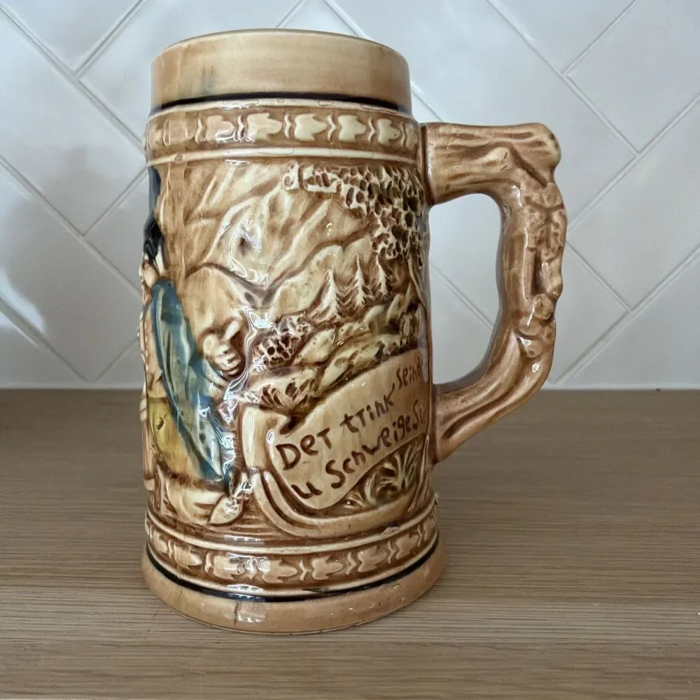 German Beer Stein Trimont Ware Vintage Hand Painted Mug Made in Japan 1960s